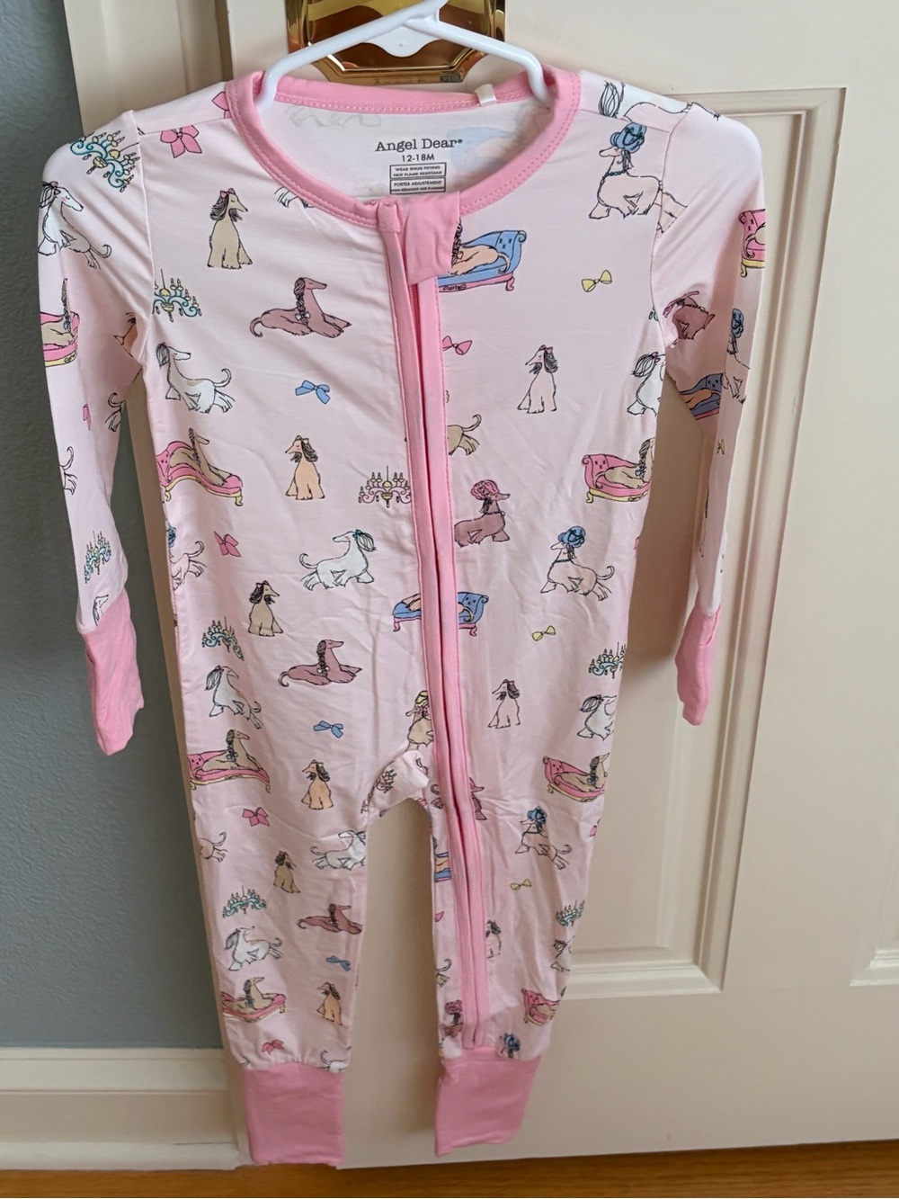 NWT Angel Dear Pink Fancy Pets Dog Print Convertible Foot Romper Pajama